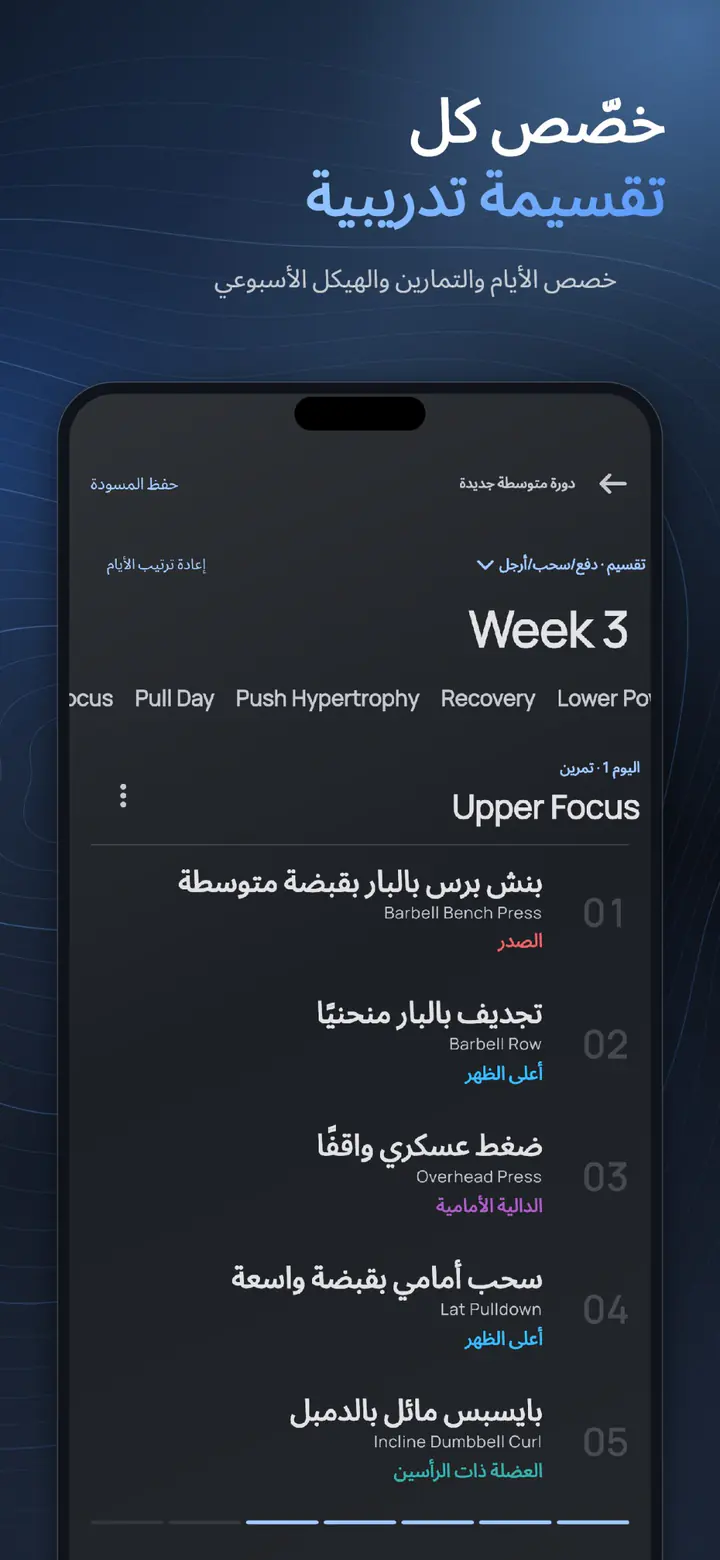 خصّص كل تقسيم تدريبي