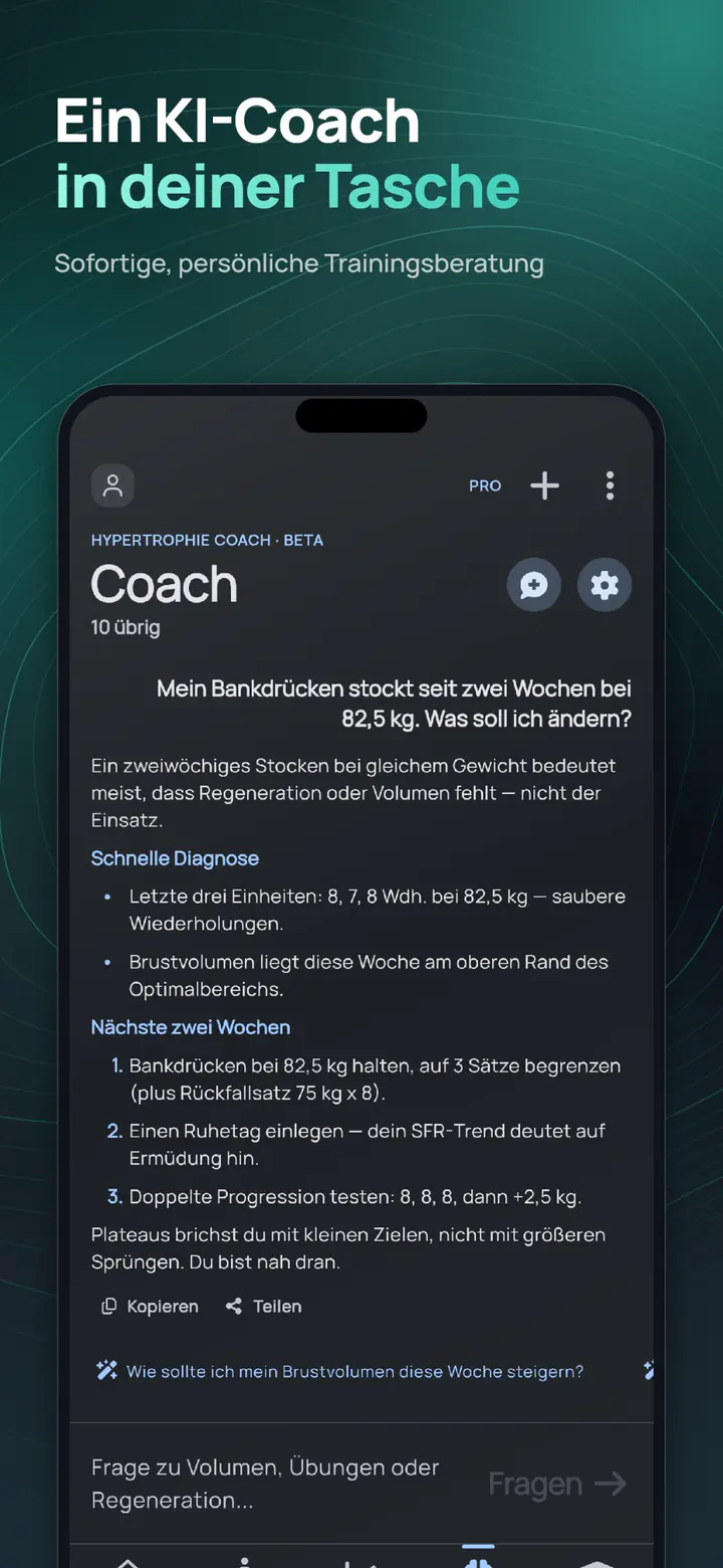 Frag den KI-Hypertrophie-Coach zu deinem eigenen Training