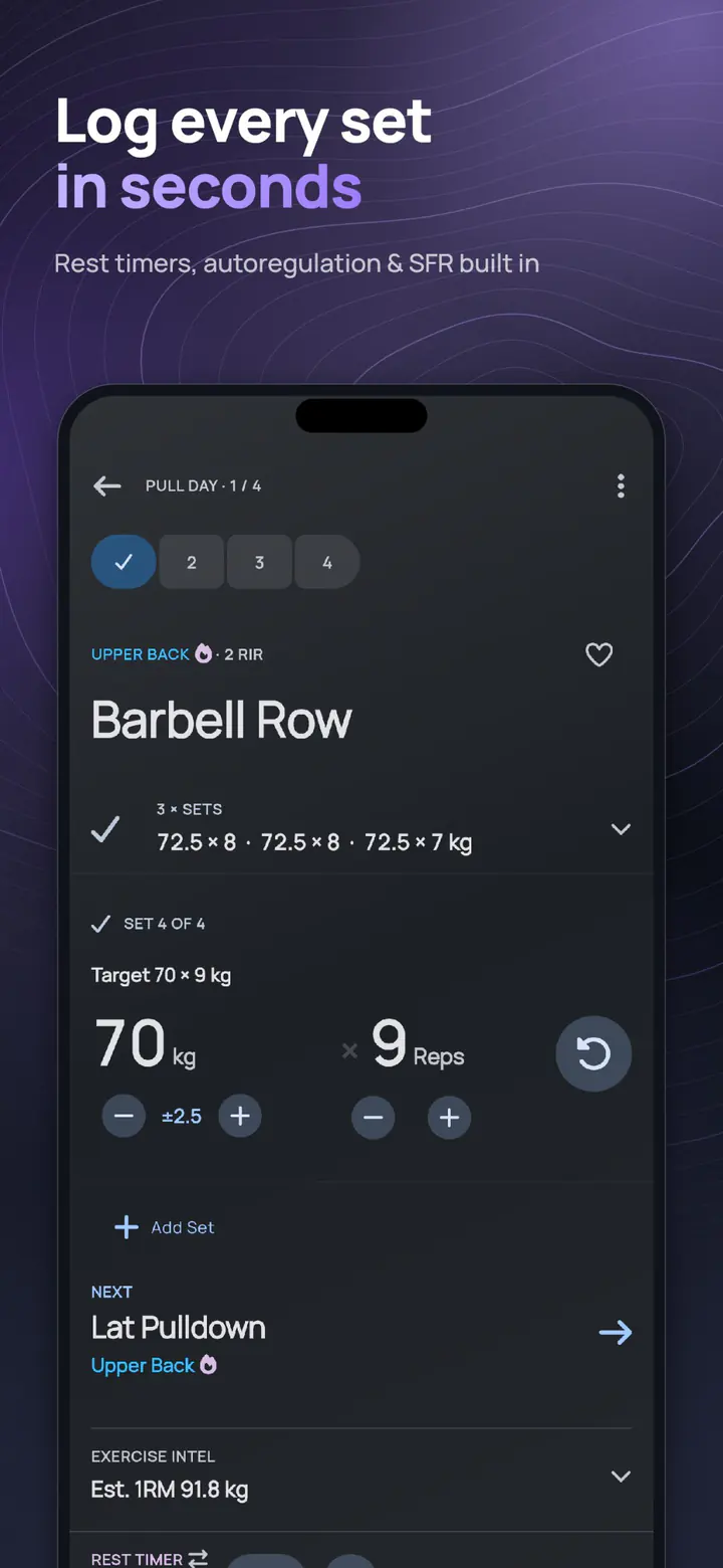 ELVT workout logger – log every set in seconds with rest timers and RIR built in