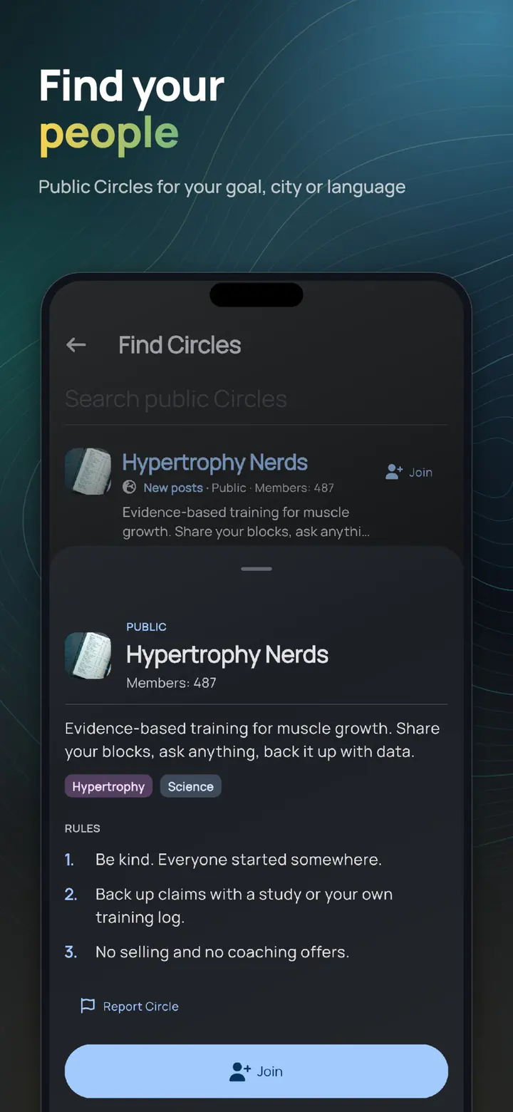 ELVT Circles – find your people in public Circles for your goal, city or language